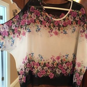NEW Listing Floral & Fun Sheer Batsleeved Top